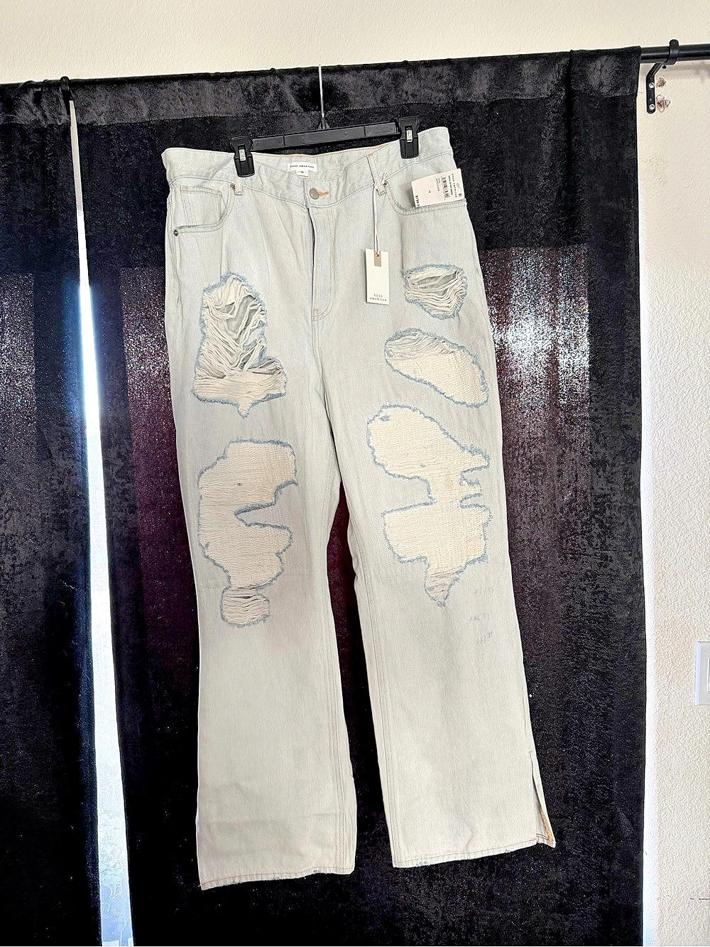 Good American The Khloe Jean Distressed Straight Leg Jeans White Waist 16